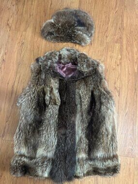 Custom Vintage Racoon Fur Vest and Hat Size XL/XXL